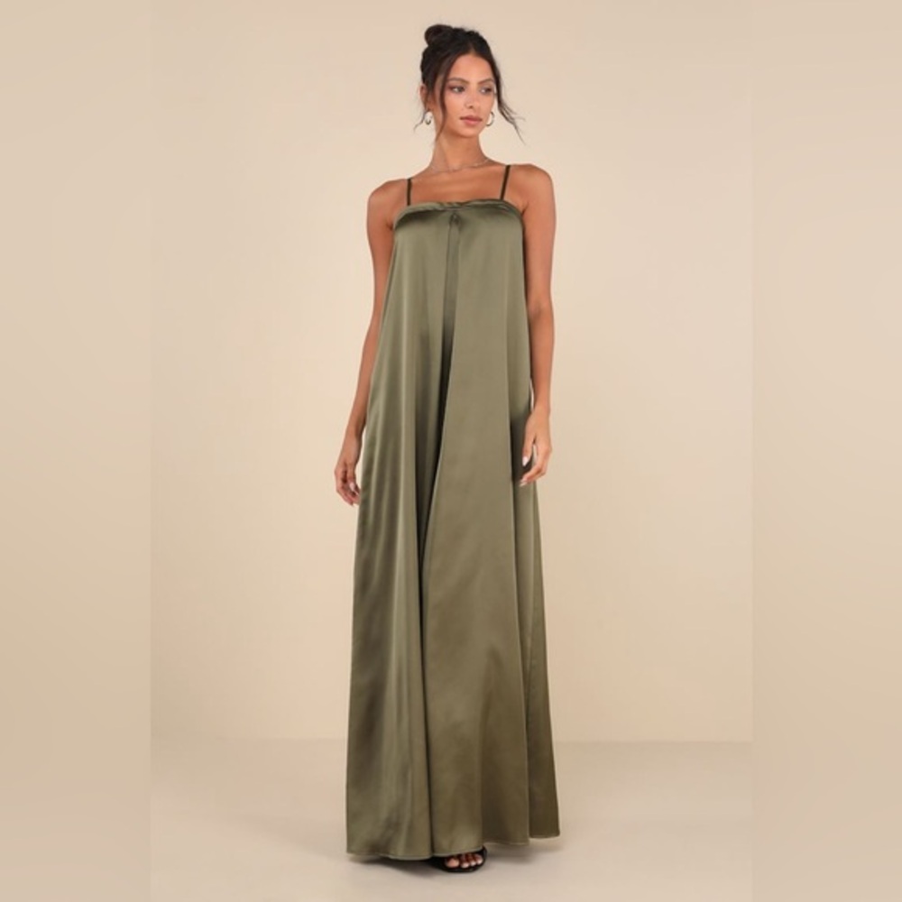 Lulu's Sage Green Satin Maxi Dress